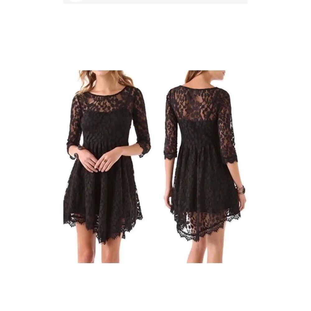 Free People Whimsygoth Mini Dress Size 2 Witchy Grunge Asymmetric Dark Romantic